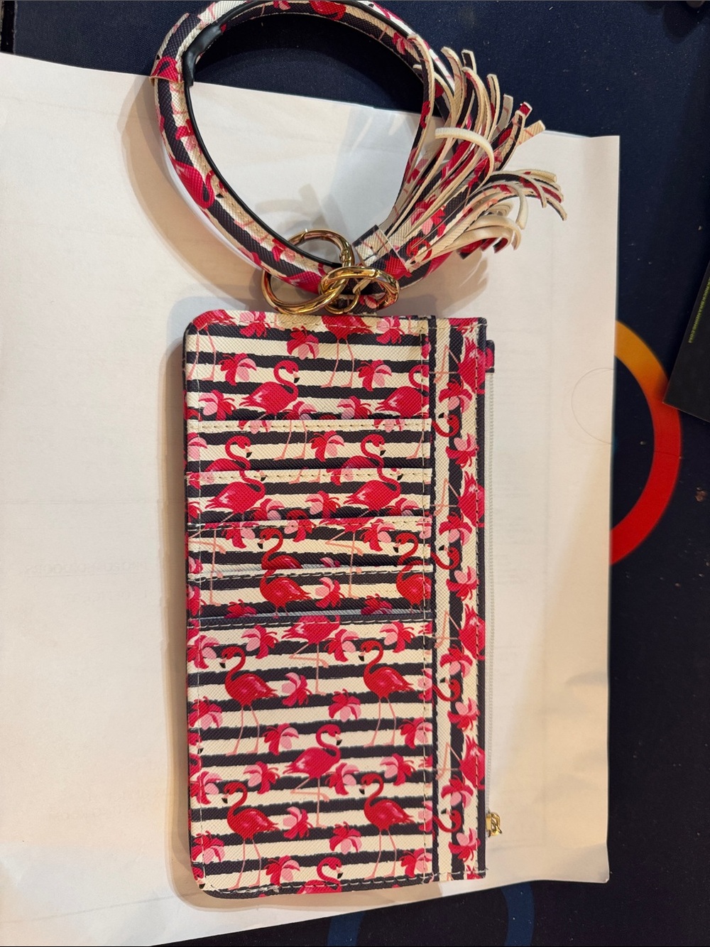 Flamingo Stripe Wristlet Wallet - Pink/Black